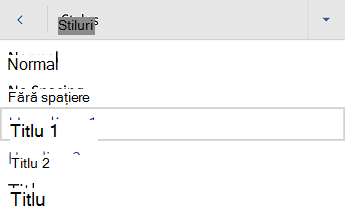 Word pentru Android meniu stiluri titlu