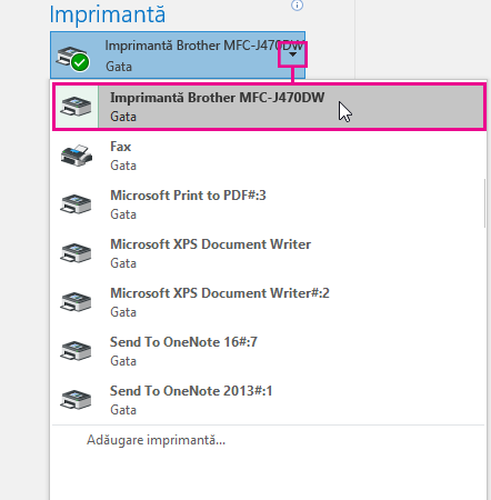 Lista verticală afișează toate imprimantele disponibile la care se poate conecta computerul dvs. Faceți clic pe aspectul dorit.
