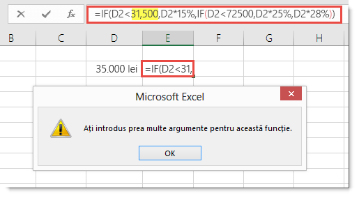 Mesaj Excel atunci când adăugați o virgulă la o valoare.