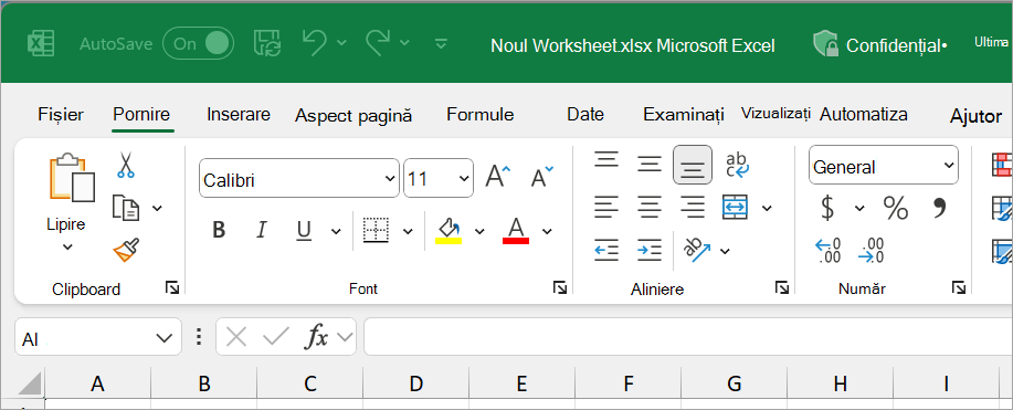 Fișier Excel nou