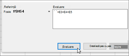 Caseta de dialog Evaluare formulă cu +E3+E4+E5