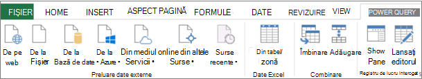 Panglică Power Query Excel 2013