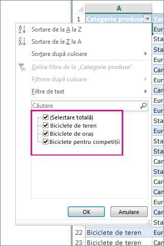 Filtrarea selectând elementele dintr-o listă