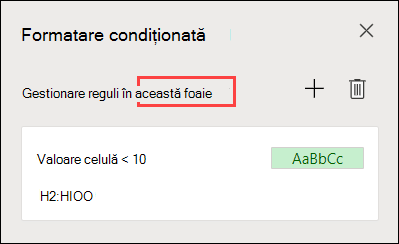 Gestionare reguli în panoul de activitate