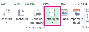 Faceți clic pe Sfârșituri de pagină pe fila Aspect pagină