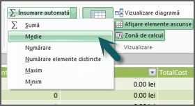 Însumare automată în PowerPivot