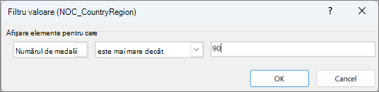 Fereastra Filtru valori