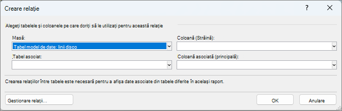 Fereastra Creare relație