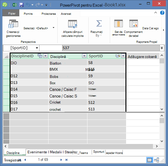 copierea câmpurilor în PowerPivot