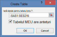 fereastra Creare tabel