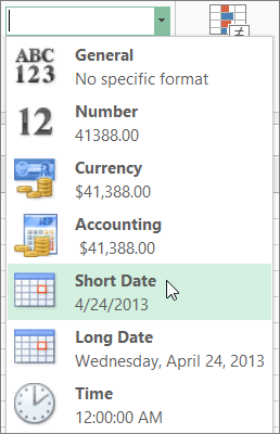 Comanda Dată scurtă din galeria Format număr