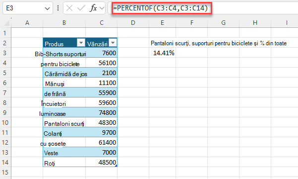 =PERCENTOF(C3:C4;C3:C14)