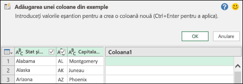 Coloana Combinare în Power Query din exemplul de panou
