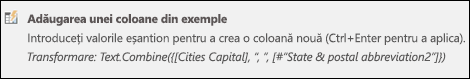Coloana Combinare în Power Query din exemplul de formulă pentru coloane particularizate