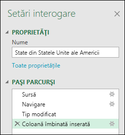 Coloana Combinare în Power Query din exemplul de fereastră cu pași parcurși