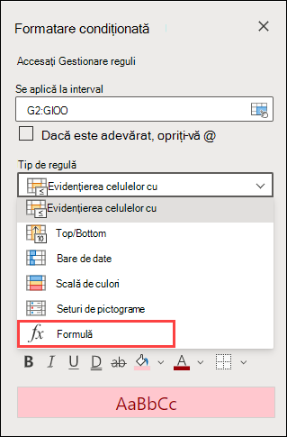 Select Formula Rule