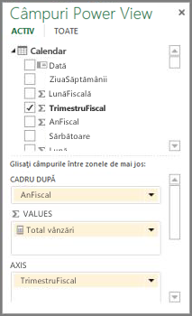 Listă de câmpuri Power View