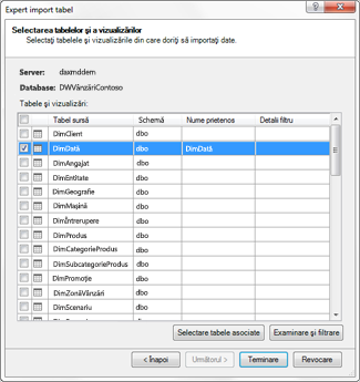 Caseta de dialog Expert import tabel