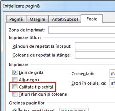 Selector de foaie în caseta de dialog Inițializare pagină
