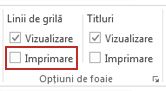 Grupul Opțiuni de foaie din fila Aspect pagină