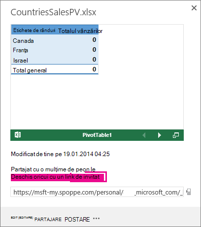 Link de invitat pe meniul Mai multe