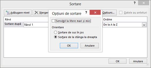 În caseta Opțiuni de sortare, faceți clic pe De la stânga la dreapta