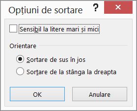 În caseta de dialog Sortare, faceți clic pe Opțiuni