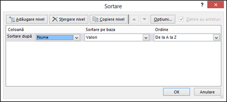 Selectați prima coloană pentru sortare