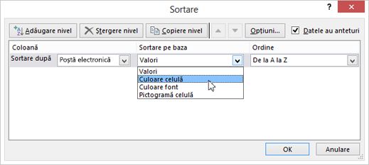 Sub Sortare după, alegeți o opțiune