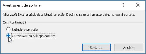 Faceți clic pe Continuare cu selecția curentă