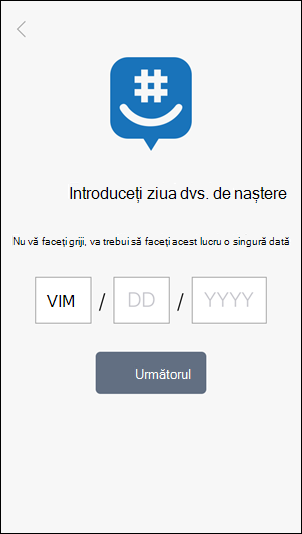 Ecranul Introduceți ziua de naștere în GroupMe