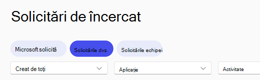Antetul de navigare Galerie de solicitări Copilot cu fila Solicitările dvs. selectată.