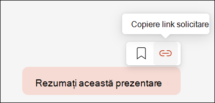 Afișează un solicitare Copilot, cu cursorul trecând peste acesta, expunând un mic meniu în partea din dreapta sus, care include butonul pentru Link solicitare de copiere.