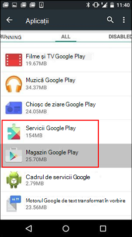 Golirea memoriei cache din aplicația Magazin Google Play