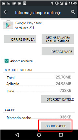 Butonul Golire cache