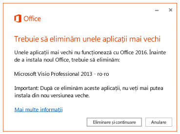 Mesaj de eroare care vă solicită să eliminați aplicațiile mai vechi