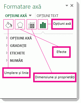 Panoul de activități Formatare axă