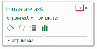 Partea de sus a panoului Formatare axă, cu ghilimelele unghiulare evidențiate