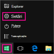 Accesarea setărilor din Start în Windows 10