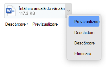 Din meniul vertical, selectați Previzualizare, Deschidere, Descărcare (sau Salvare ca...) și Eliminare