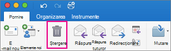Pe fila Pornire, faceți clic pe butonul Ștergere