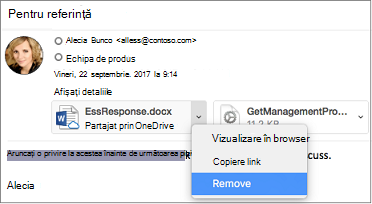 Selectați săgeata în jos și Eliminare pentru a elimina atașarea