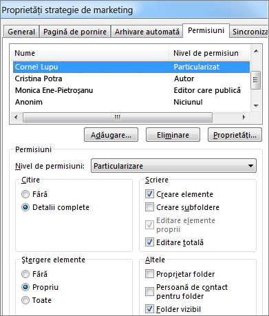 Setarea permisiunilor într-un folder public
