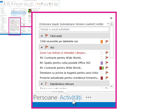 Sumarul Activități pe Bara de navigare