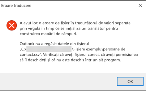 Acesta este mesajul de eroare pe care îl veți primi atunci când fișierul .csv este gol.