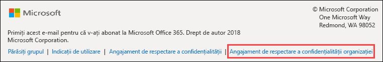 Subsolul mesajului de întâmpinare pentru oaspeți pentru grupuri Office 365