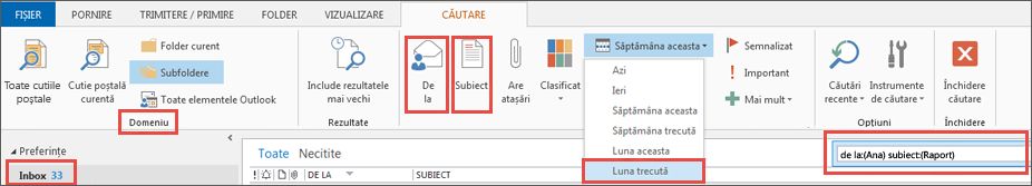Example of search tools options