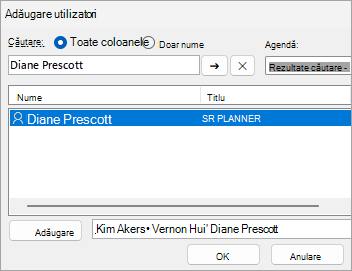 Captură de ecran cu adăugarea utilizatorilor cu care să partajați un folder