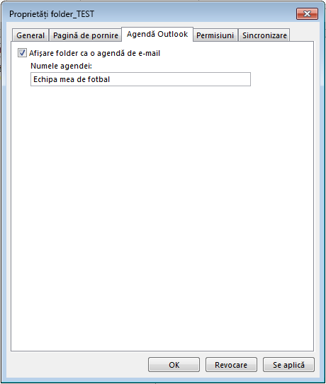 Asigurați-vă că este bifată caseta de selectare Afișare folder ca o agendă de e-mail.