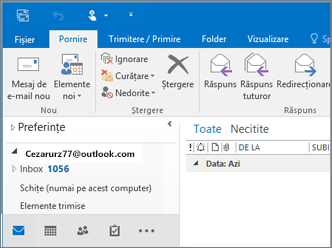O imagine cu aspectul unui cont Outlook.com în Outlook 2016.